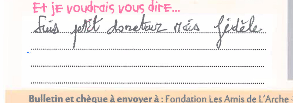 Mot donateur à L'Arche je te donne handicap mental